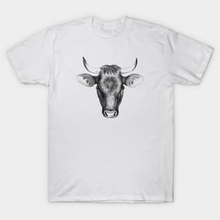 Bull Head Black & White Illustration T-Shirt